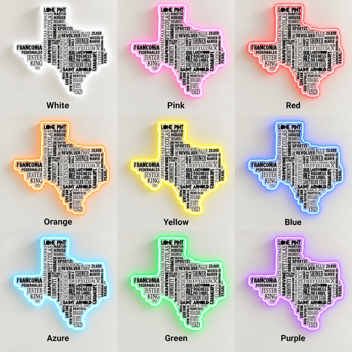 Texas Brewery Map LED Neon Sign - nine-color grid