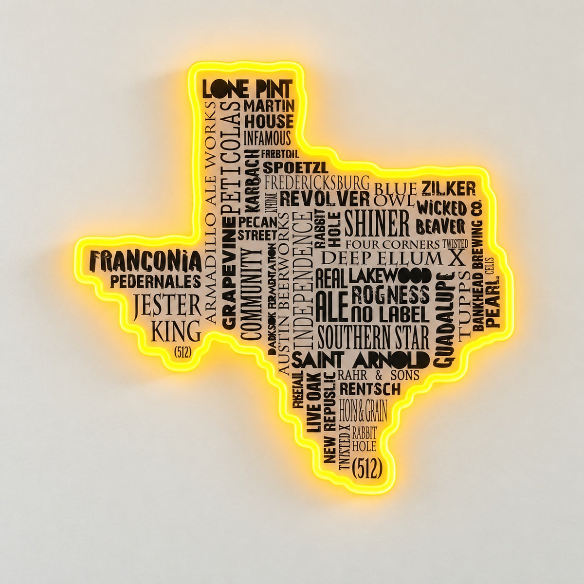 Texas Brewery Map LED Neon Sign - natural light view