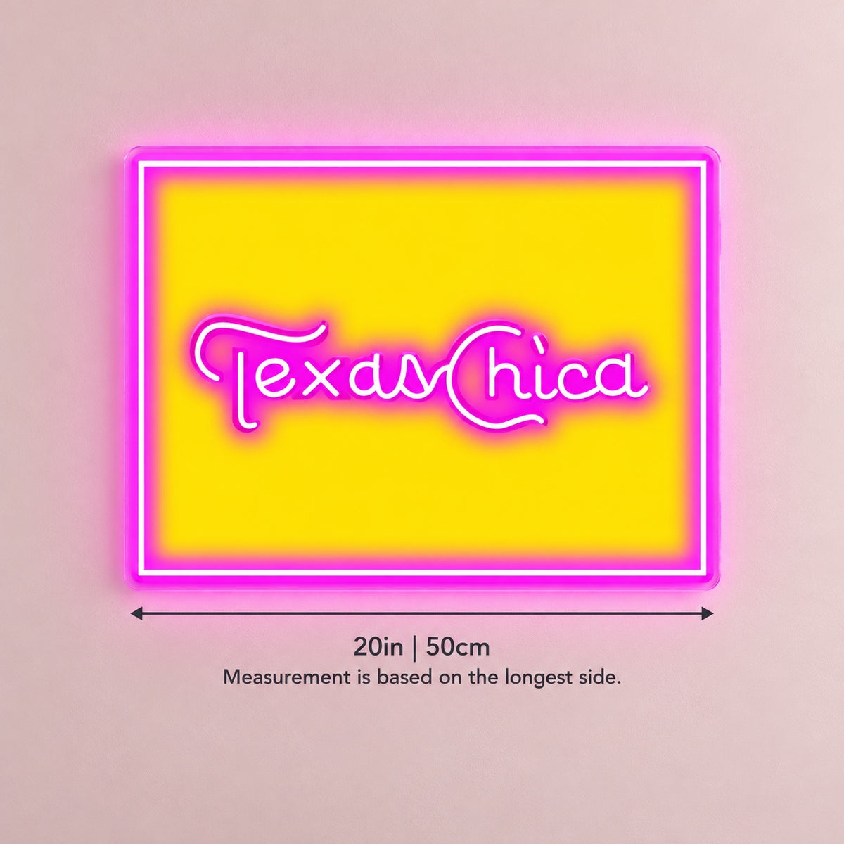 Texas Chica LED Neon Sign - size guide