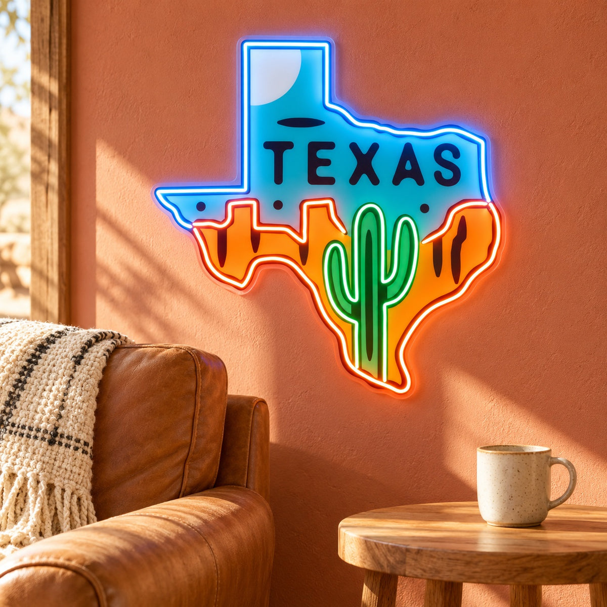 Texas Map Desert Cactus LED Neon Sign - lifestyle view