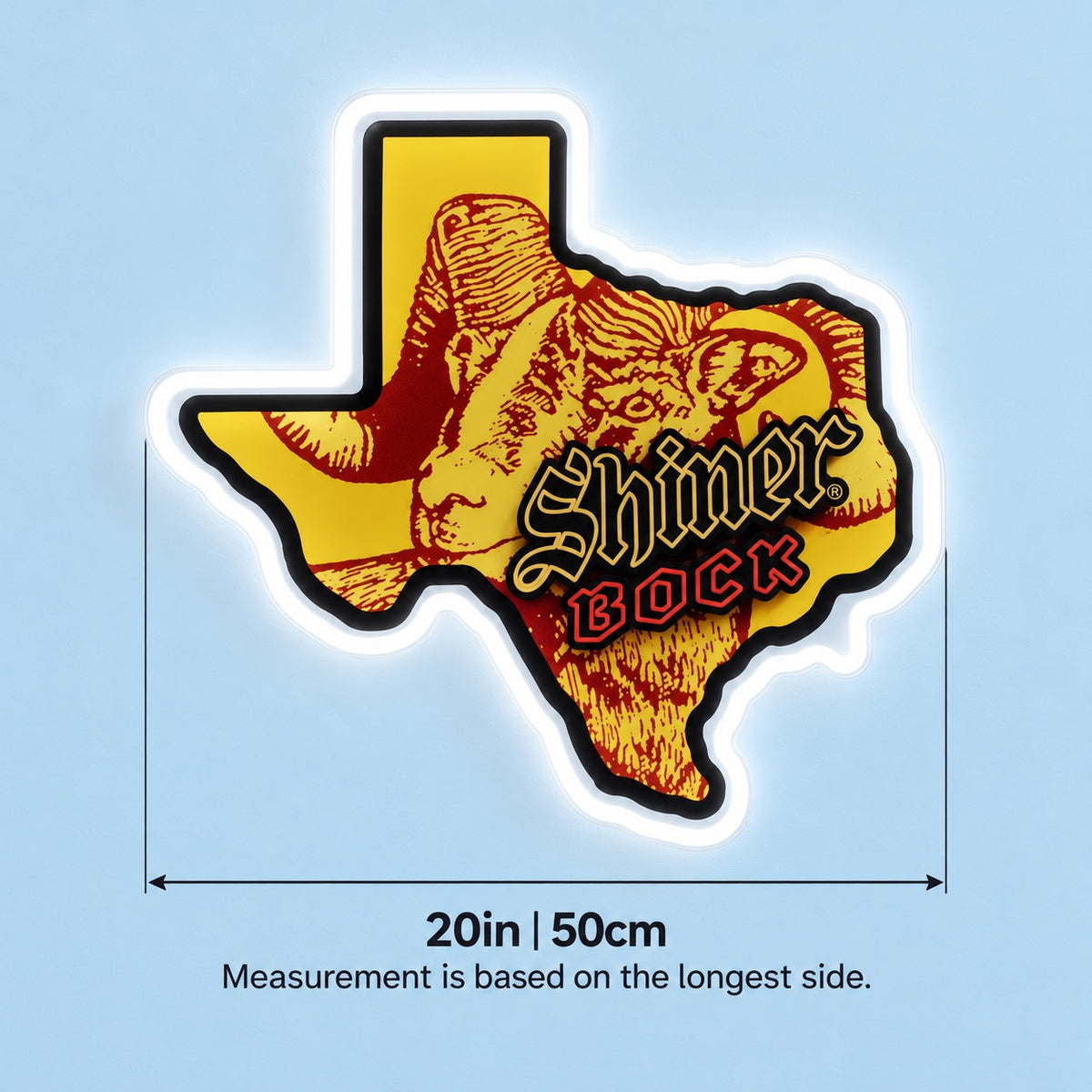 Texas Ram Head LED Neon Sign - size guide