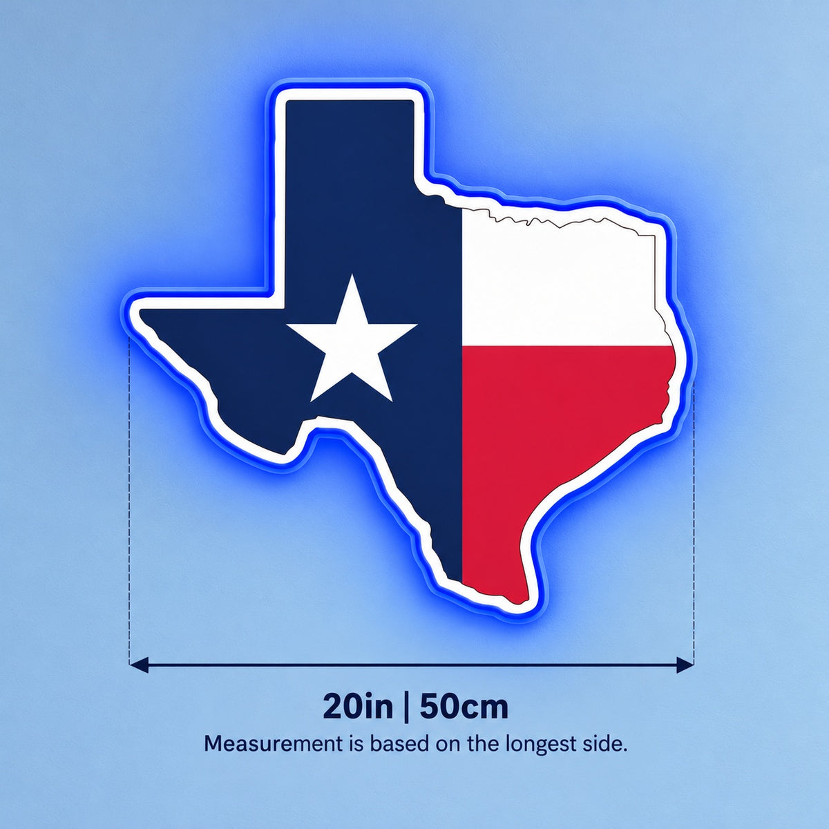 Texas State Flag LED Neon Sign - size guide