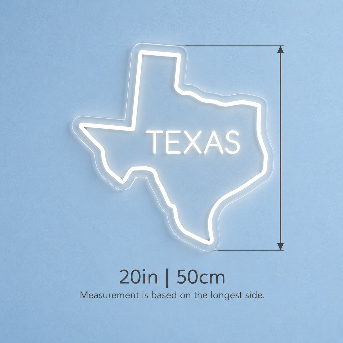 Texas State Outline LED Neon Sign - size guide