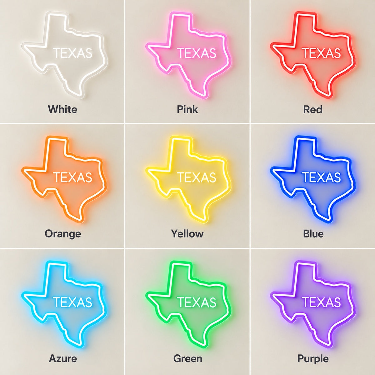 Texas State Outline LED Neon Sign - nine-color grid