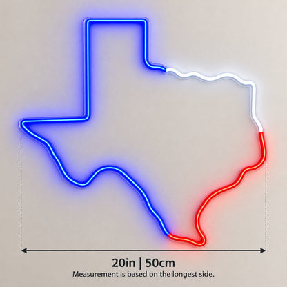Texas Tricolor Outline LED Neon Sign - size guide