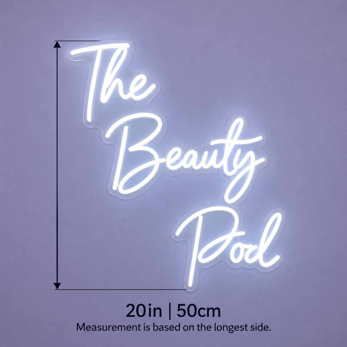 The Beauty Pod LED Neon Sign - size guide