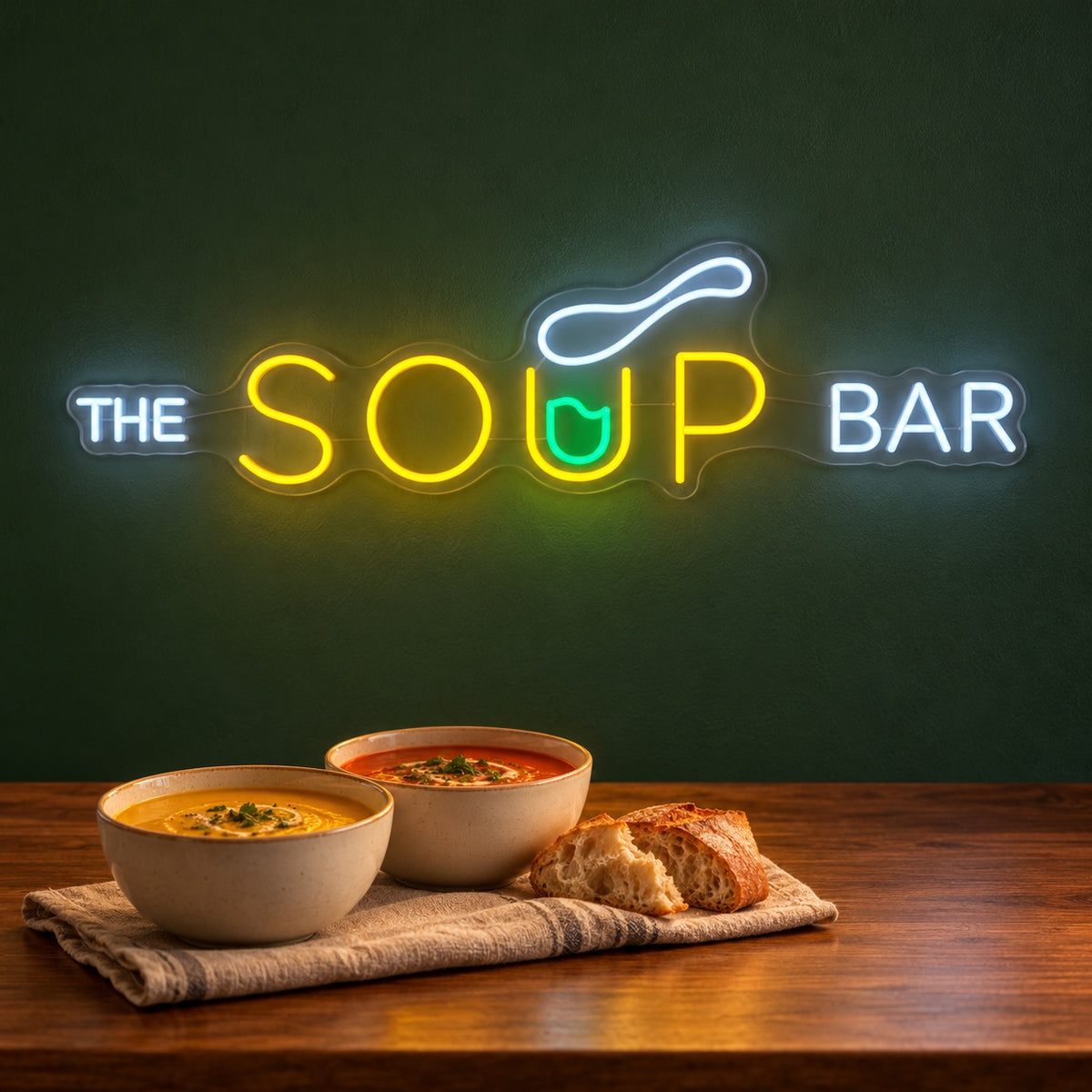 The Soup Bar LED Neon Sign - advertising view