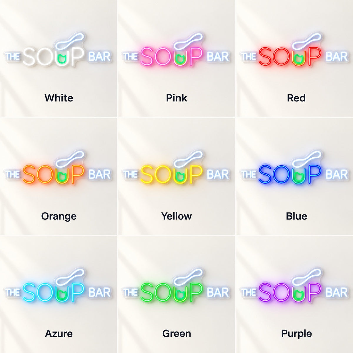 The Soup Bar LED Neon Sign - nine-color grid