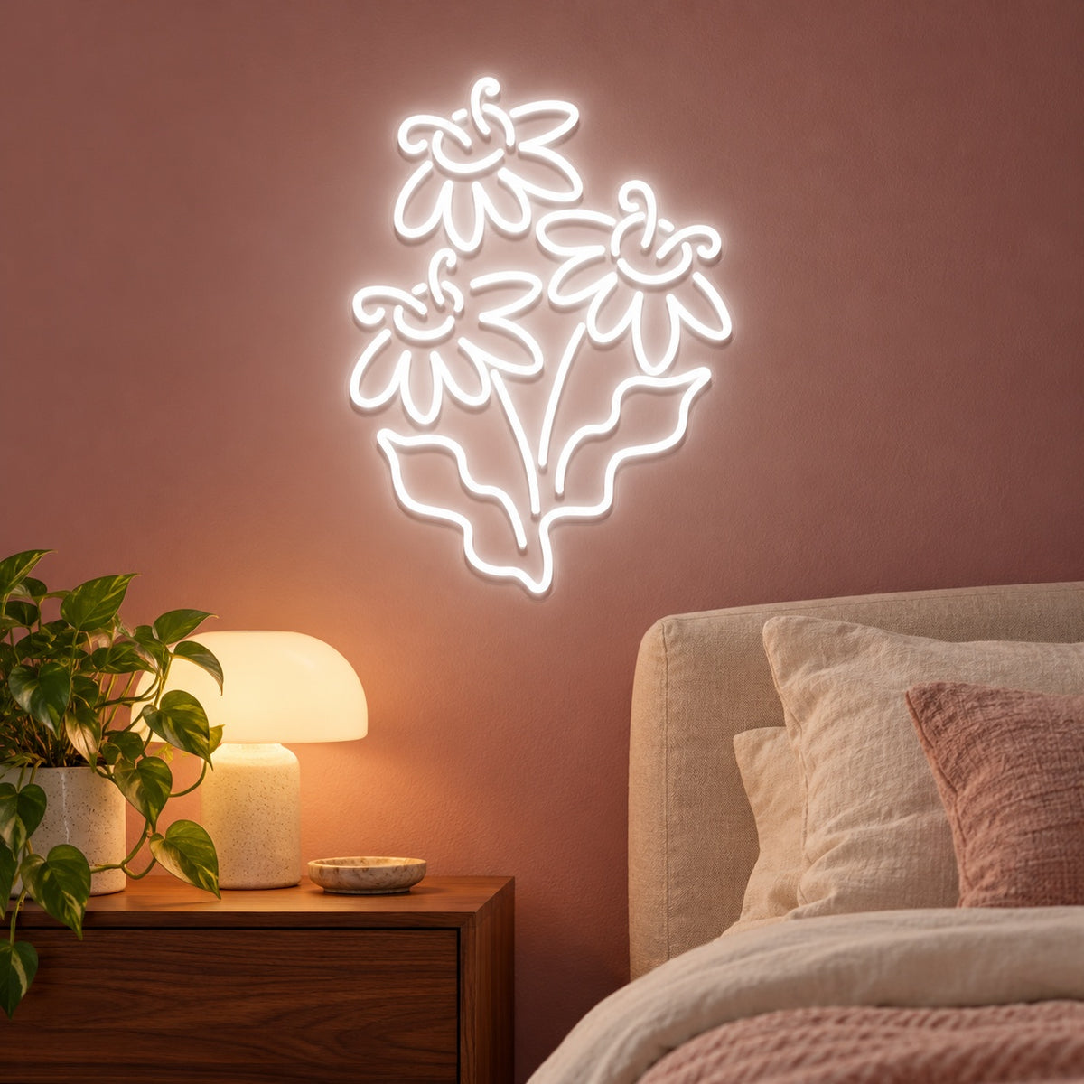 Three Daisy Flowers LED Neon Sign - advertising view