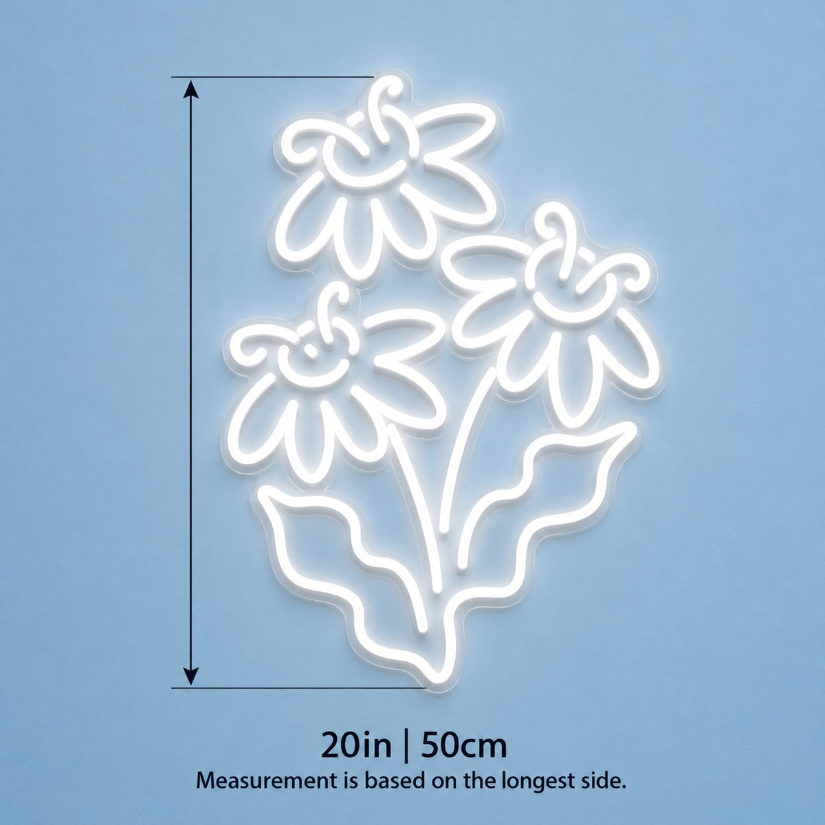 Three Daisy Flowers LED Neon Sign - size guide