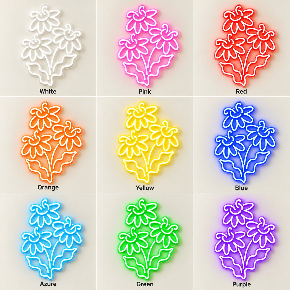 Three Daisy Flowers LED Neon Sign - nine-color grid
