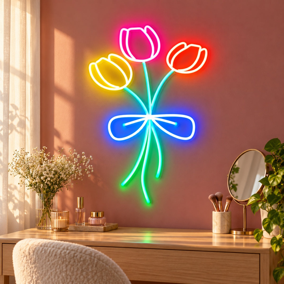 Three Tulip Bouquet LED Neon Sign - advertising view