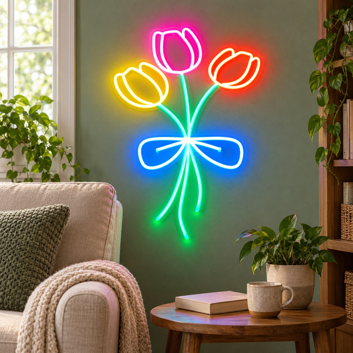 Three Tulip Bouquet LED Neon Sign - lifestyle view