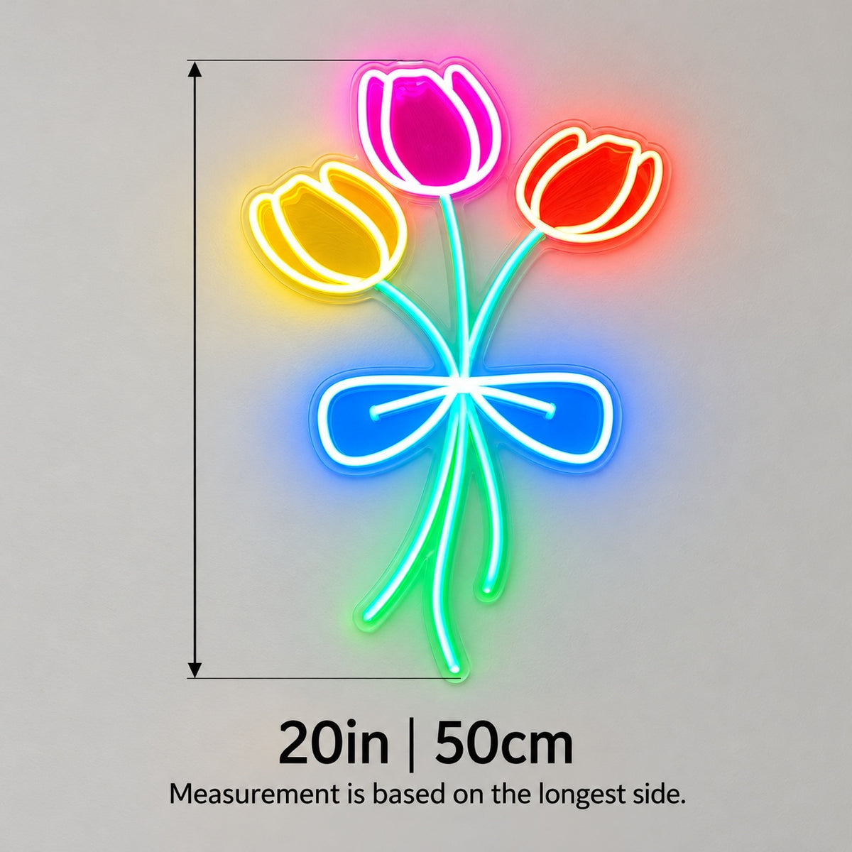 Three Tulip Bouquet LED Neon Sign - size guide