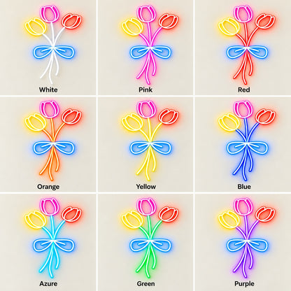 Three Tulip Bouquet LED Neon Sign - nine-color grid