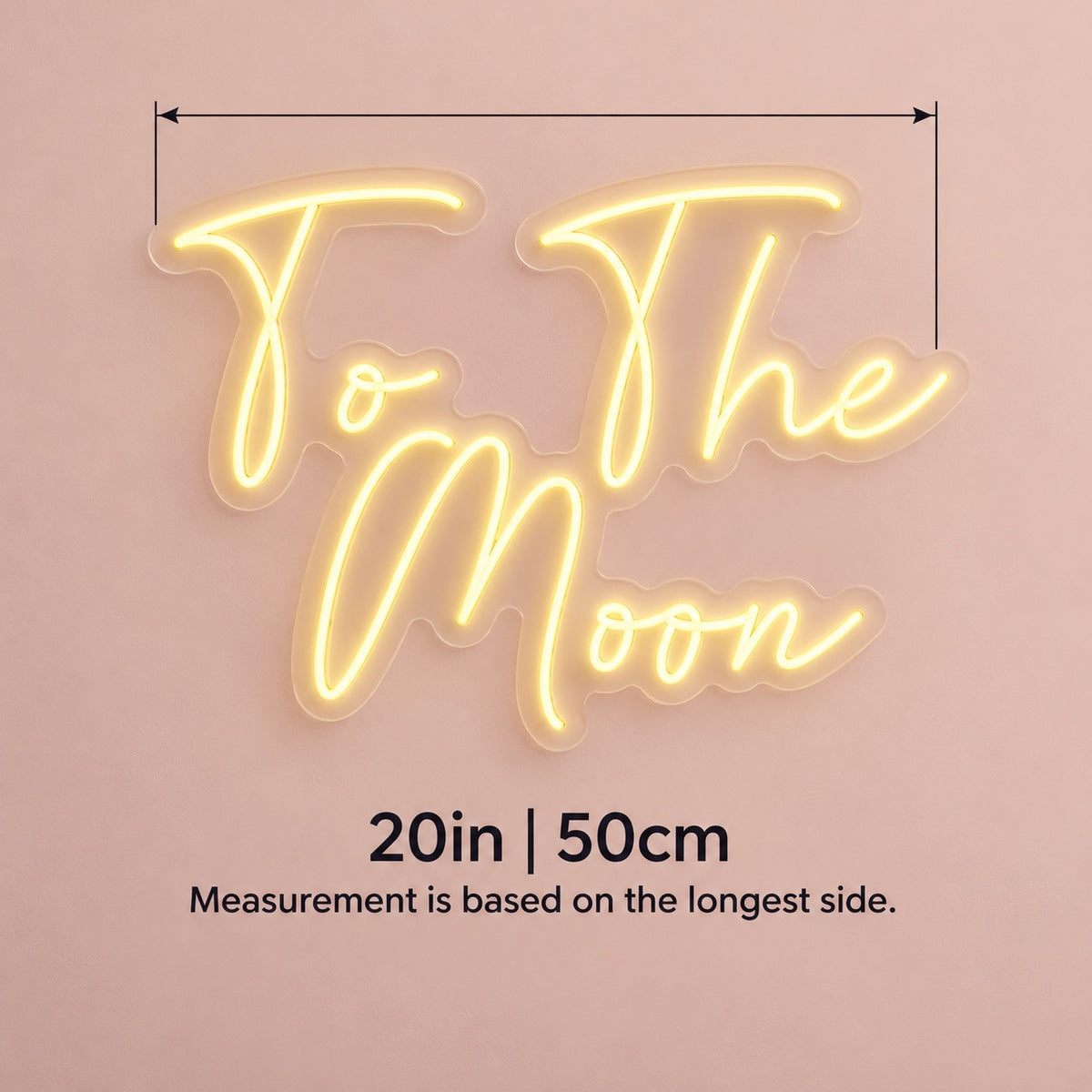 To The Moon LED Neon Sign - size guide