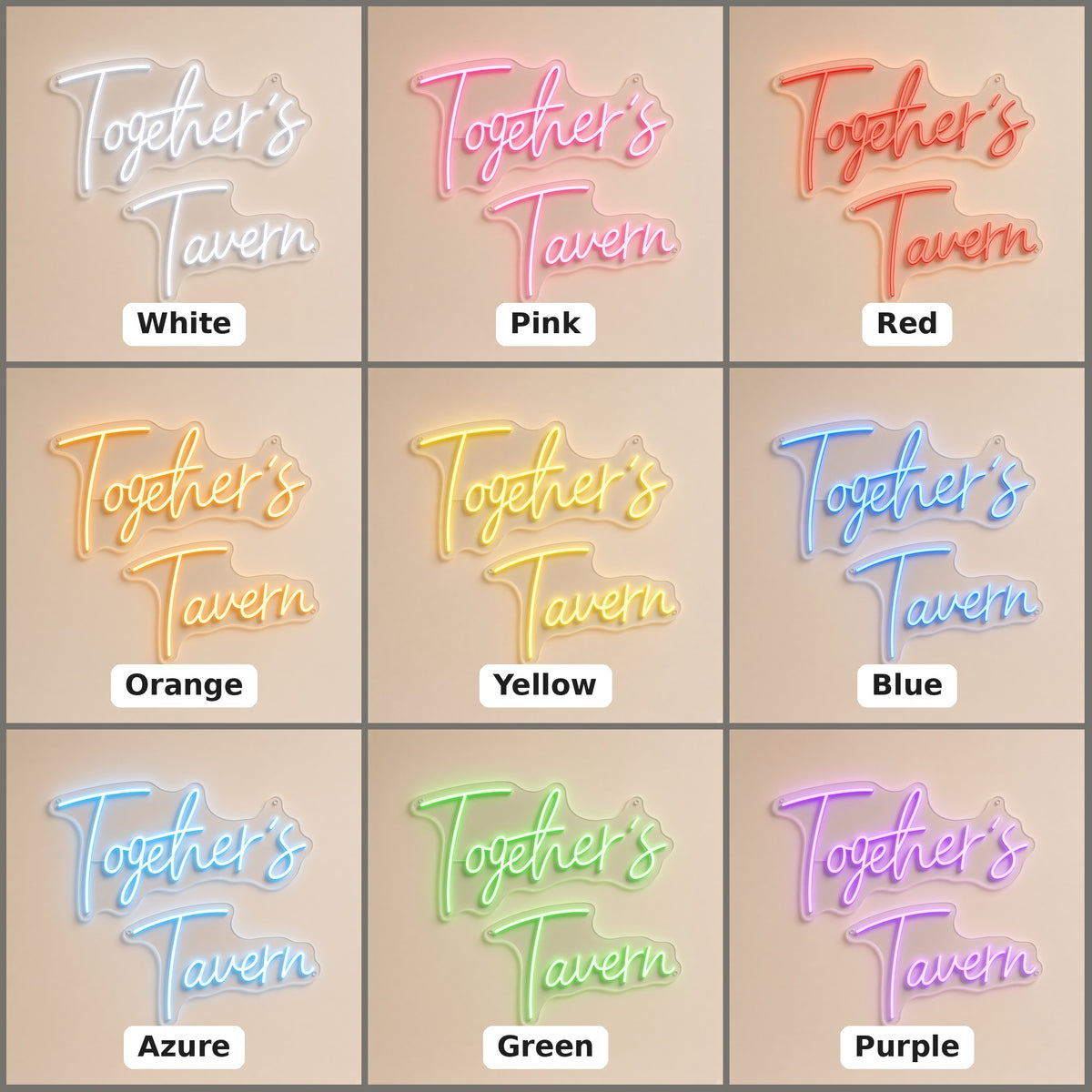 Together's Tavern LED Neon Sign - nine-color grid