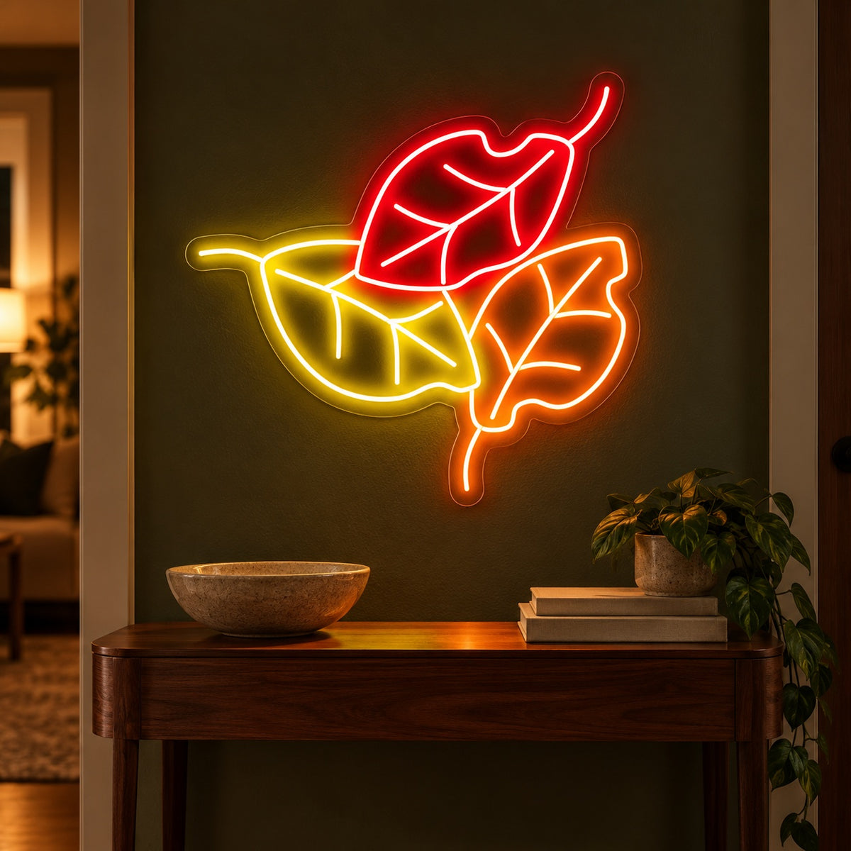 Tricolor Autumn Leaves LED Neon Sign - advertising view
