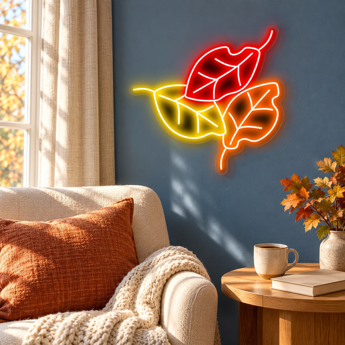 Tricolor Autumn Leaves LED Neon Sign - lifestyle view