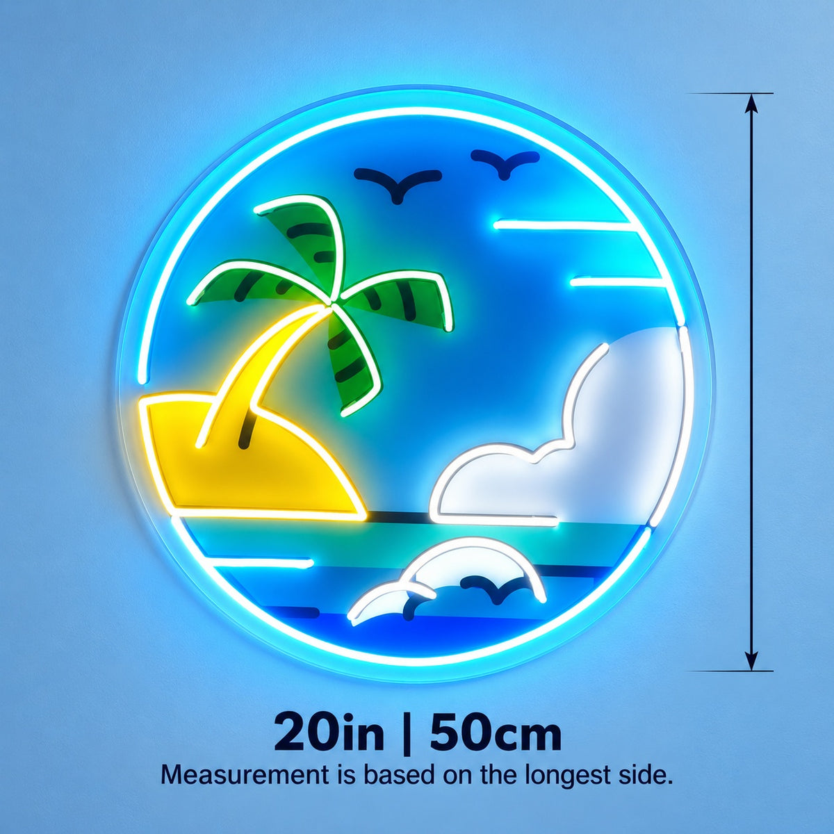 Tropical Palm Beach LED Neon Sign - size guide