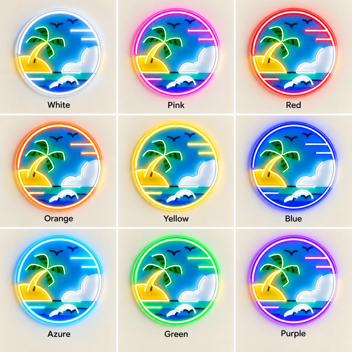 Tropical Palm Beach LED Neon Sign - nine-color grid