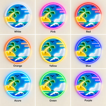 Tropical Palm Beach LED Neon Sign - nine-color grid