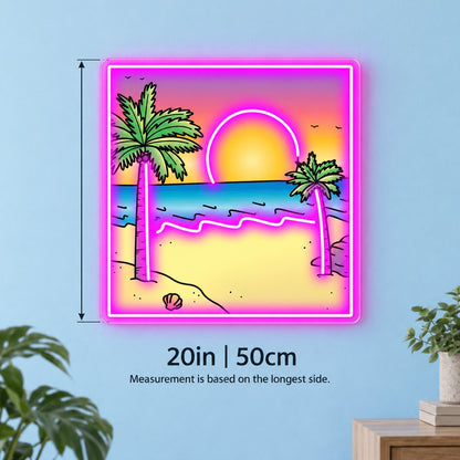 Tropical Palm Beach Sunset LED Neon Sign - size guide
