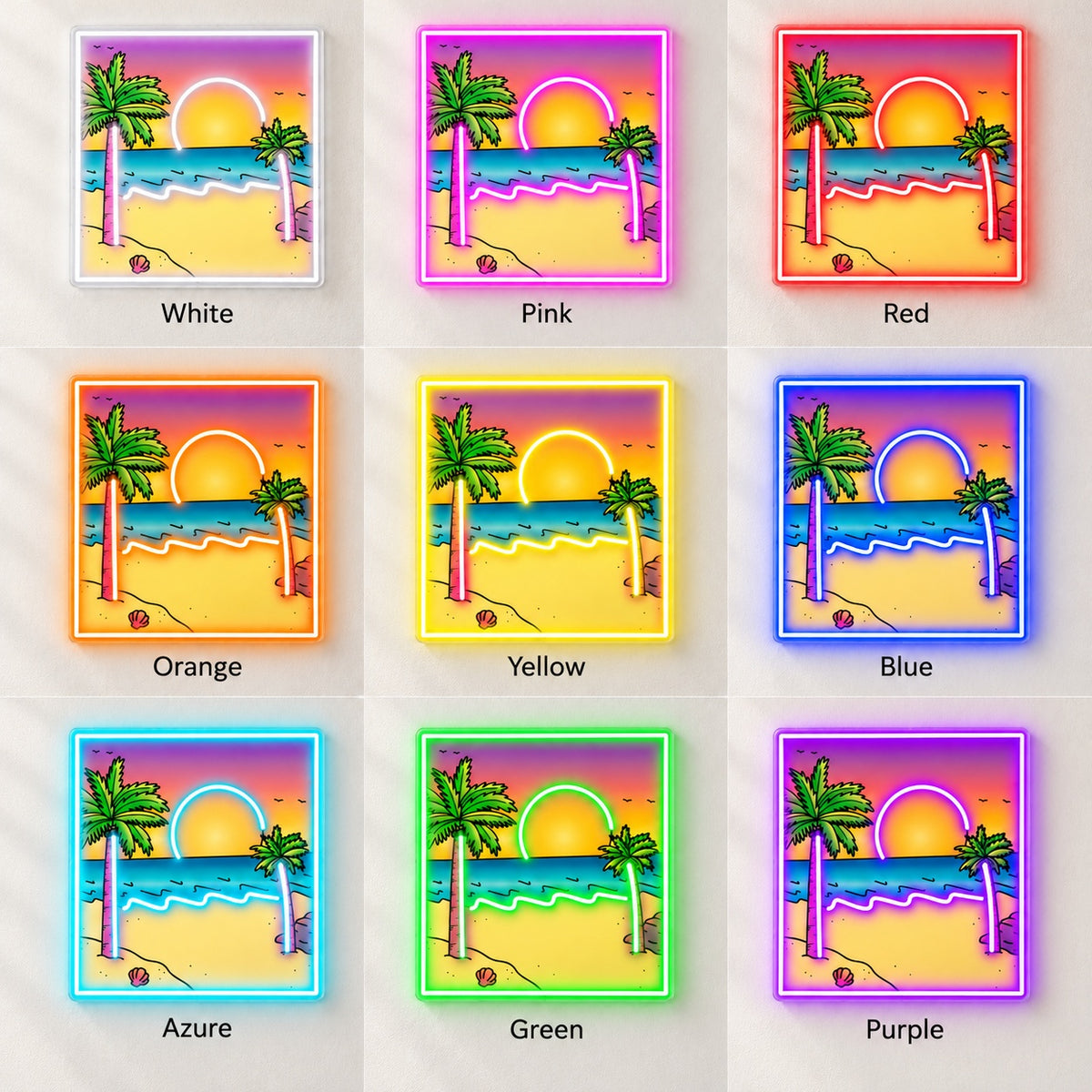 Tropical Palm Beach Sunset LED Neon Sign - nine-color grid