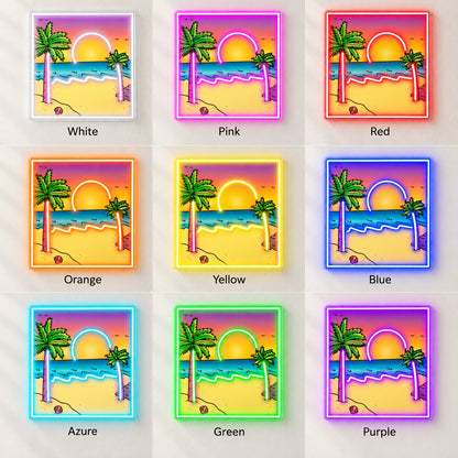 Tropical Palm Beach Sunset LED Neon Sign - nine-color grid