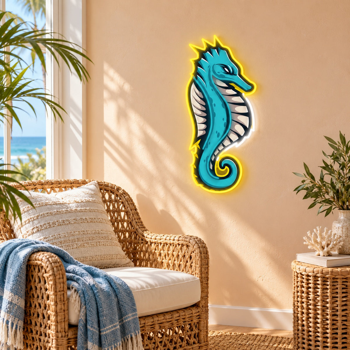 Turquoise Seahorse LED Neon Sign - lifestyle view