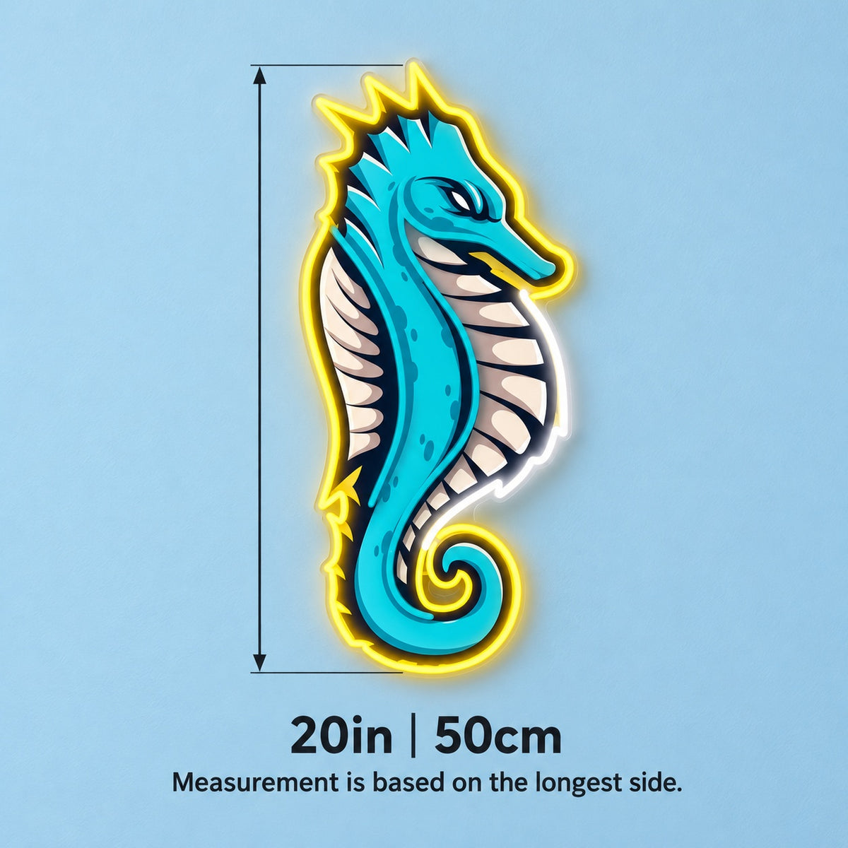 Turquoise Seahorse LED Neon Sign - size guide