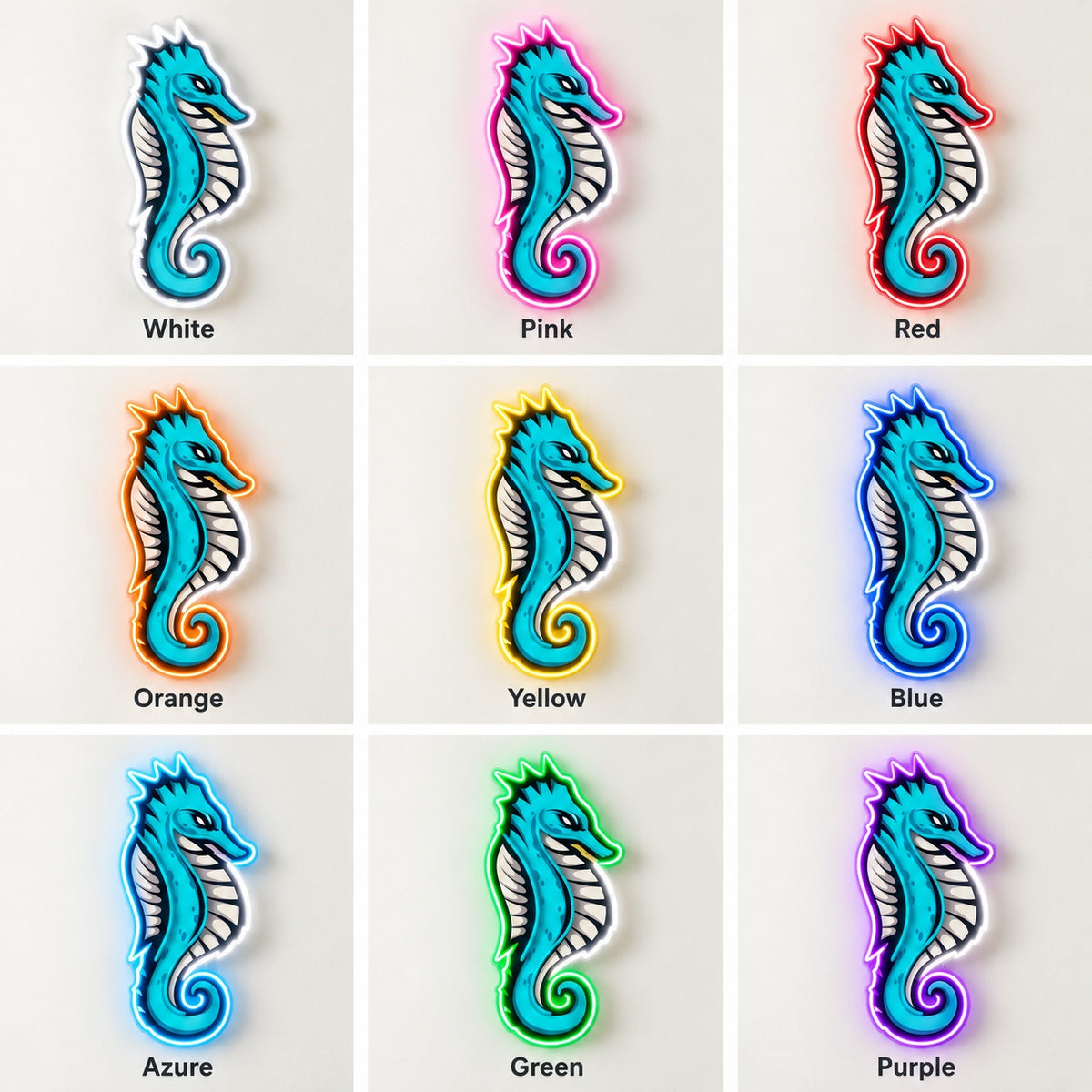 Turquoise Seahorse LED Neon Sign - nine-color grid