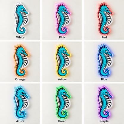 Turquoise Seahorse LED Neon Sign - nine-color grid