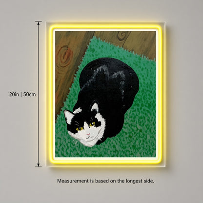 Tuxedo Cat Painting UV Print LED Neon Sign - size guide
