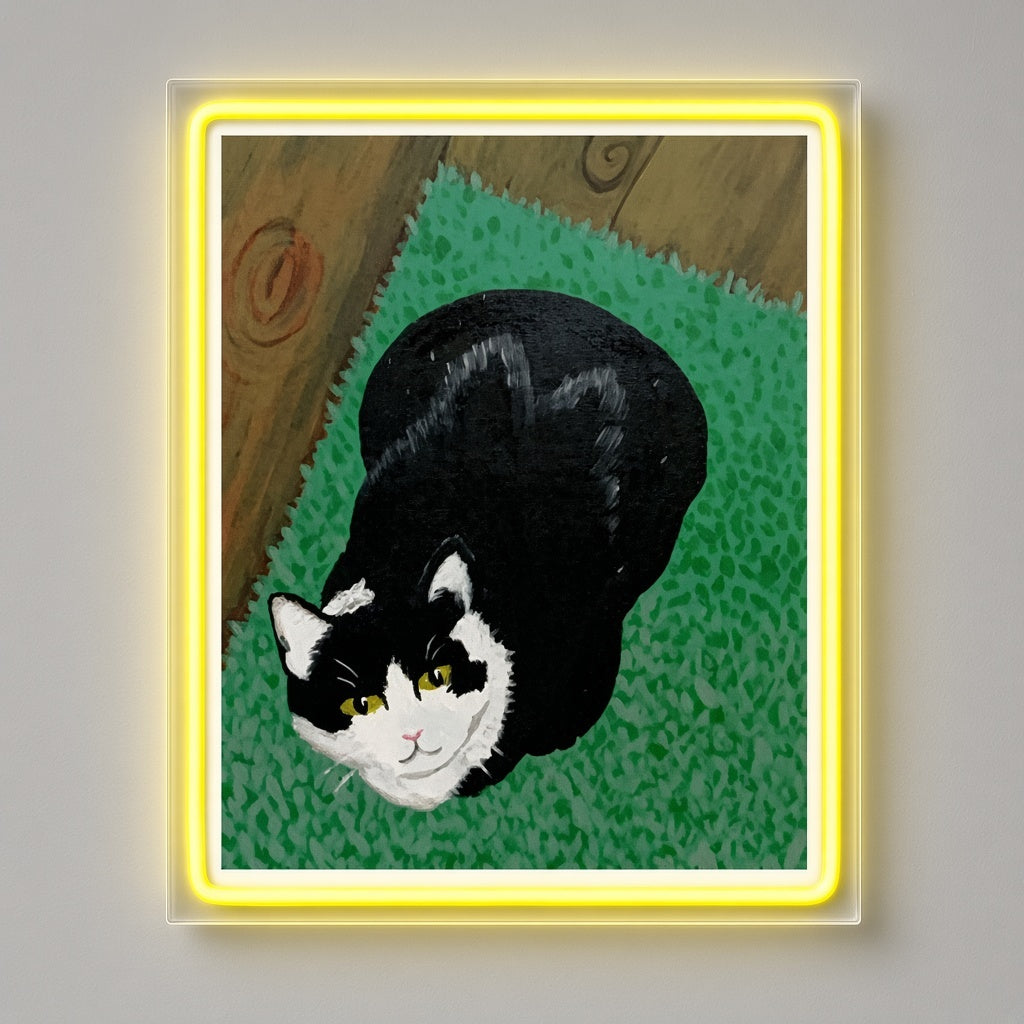 Tuxedo Cat Painting UV Print LED Neon Sign - natural light view