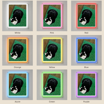 Tuxedo Cat Painting UV Print LED Neon Sign - nine-color grid