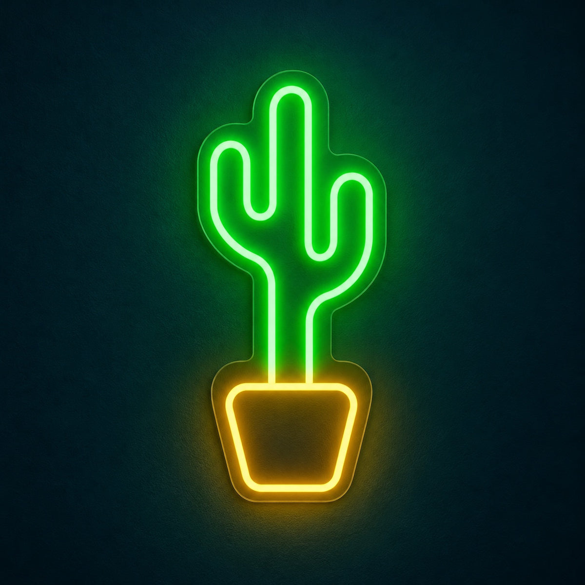 Twin Arm Cactus in Golden Pot LED Neon Sign - product hero