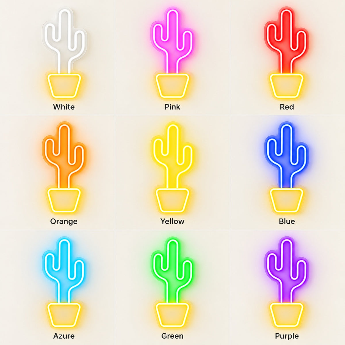 Twin Arm Cactus in Golden Pot LED Neon Sign - nine-color grid