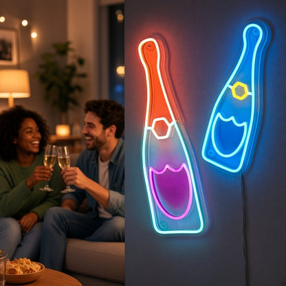 Twin Champagne Bottles LED Neon Sign - lifestyle view