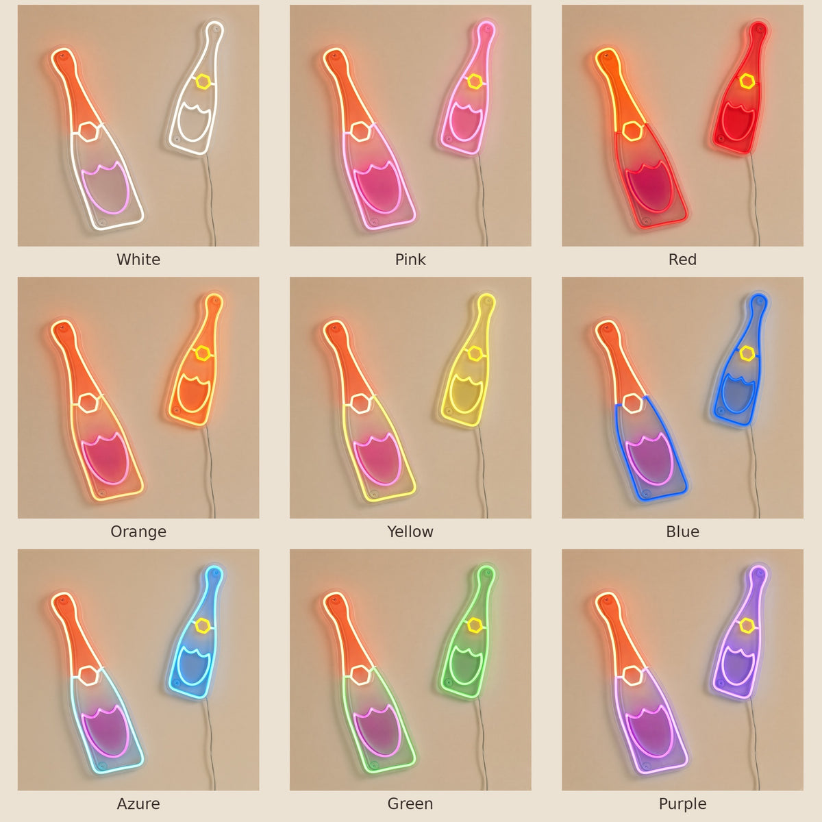 Twin Champagne Bottles LED Neon Sign - nine-color grid