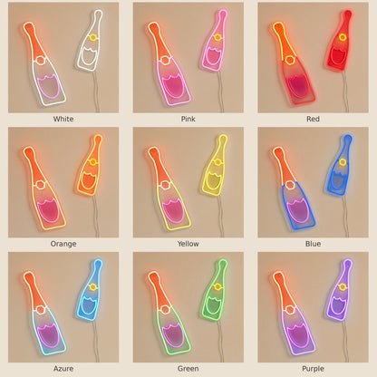 Twin Champagne Bottles LED Neon Sign - nine-color grid