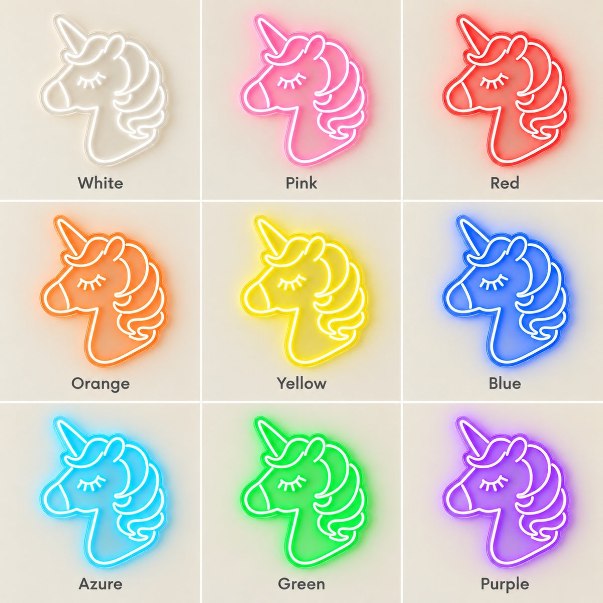 Unicorn Head LED Neon Sign - nine-color grid