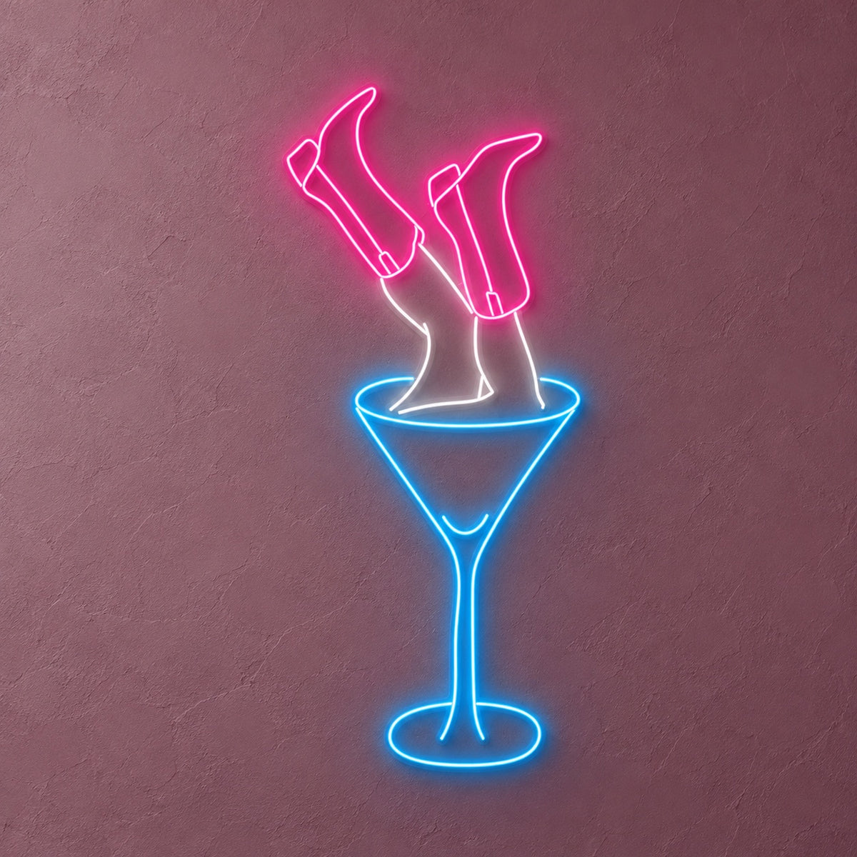 Upside Down Cowgirl Boots in Martini Glass LED Neon Sign - product hero