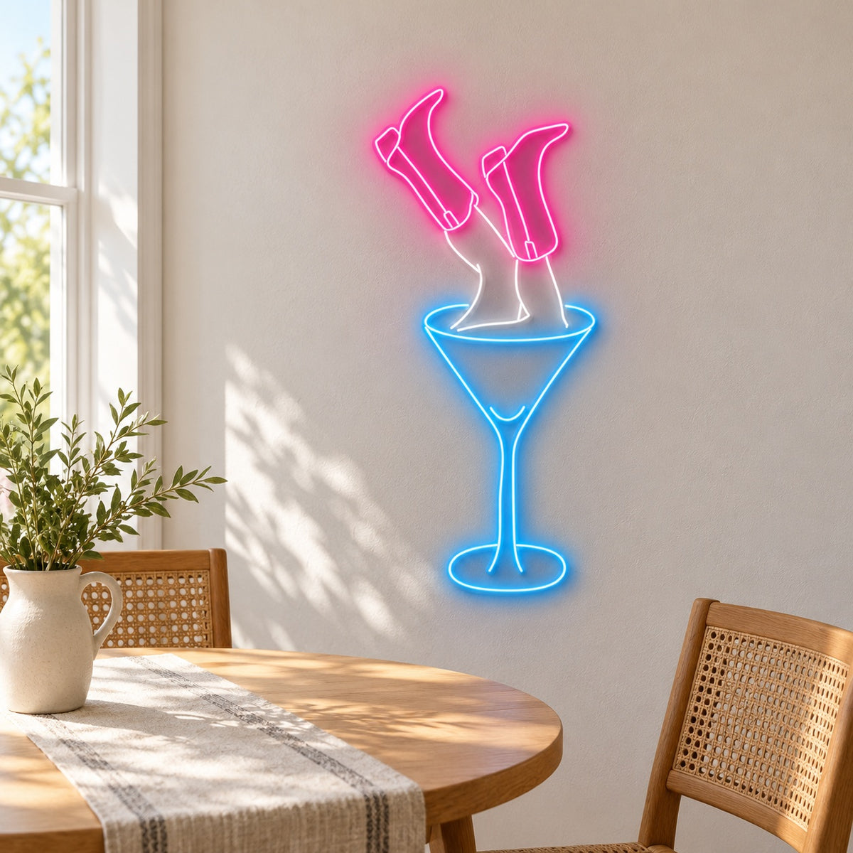 Upside Down Cowgirl Boots in Martini Glass LED Neon Sign - lifestyle view