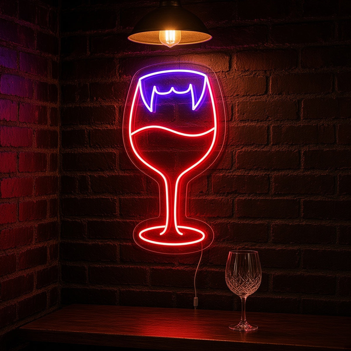Vampire Fangs Wine Glass LED Neon Sign - advertising view