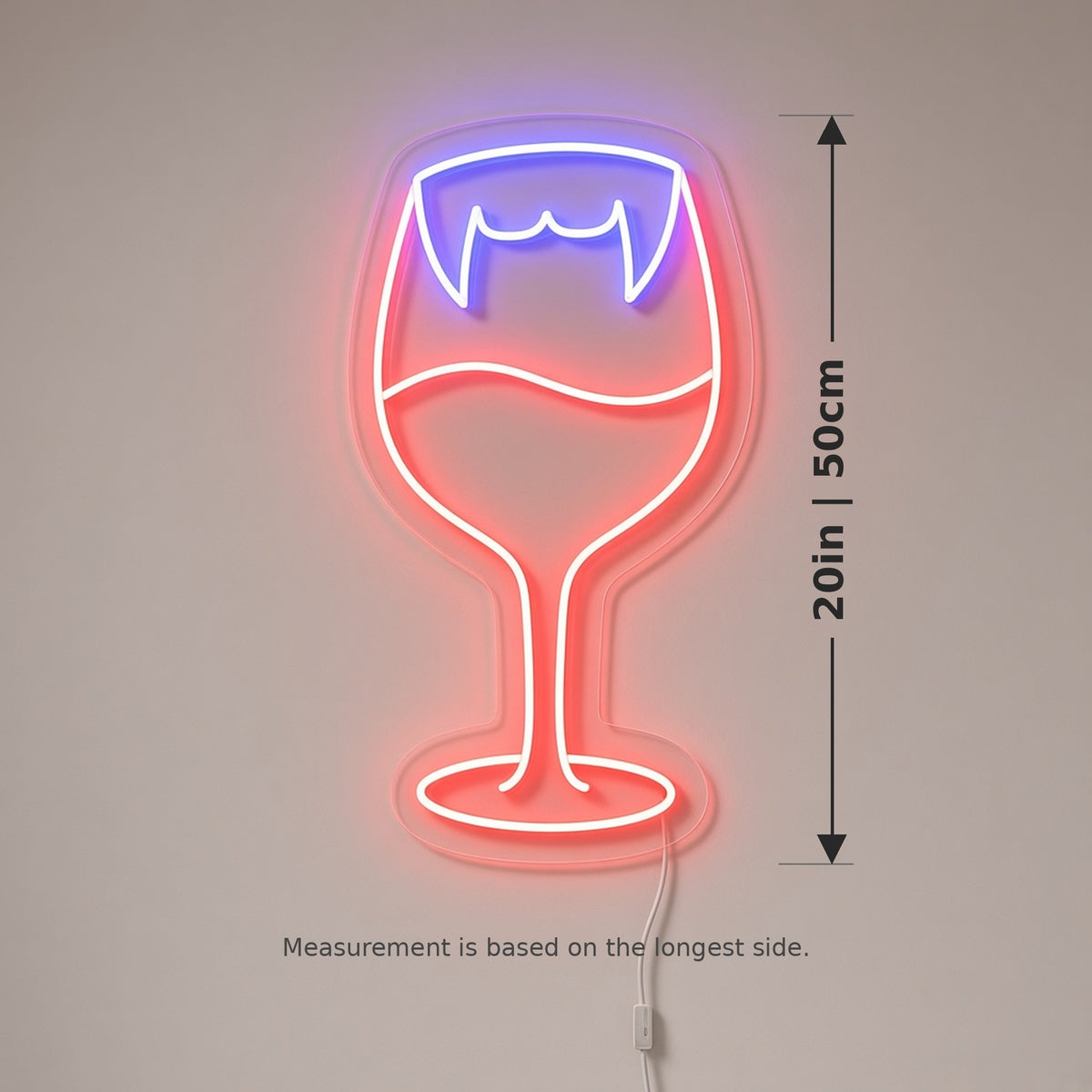 Vampire Fangs Wine Glass LED Neon Sign - size guide