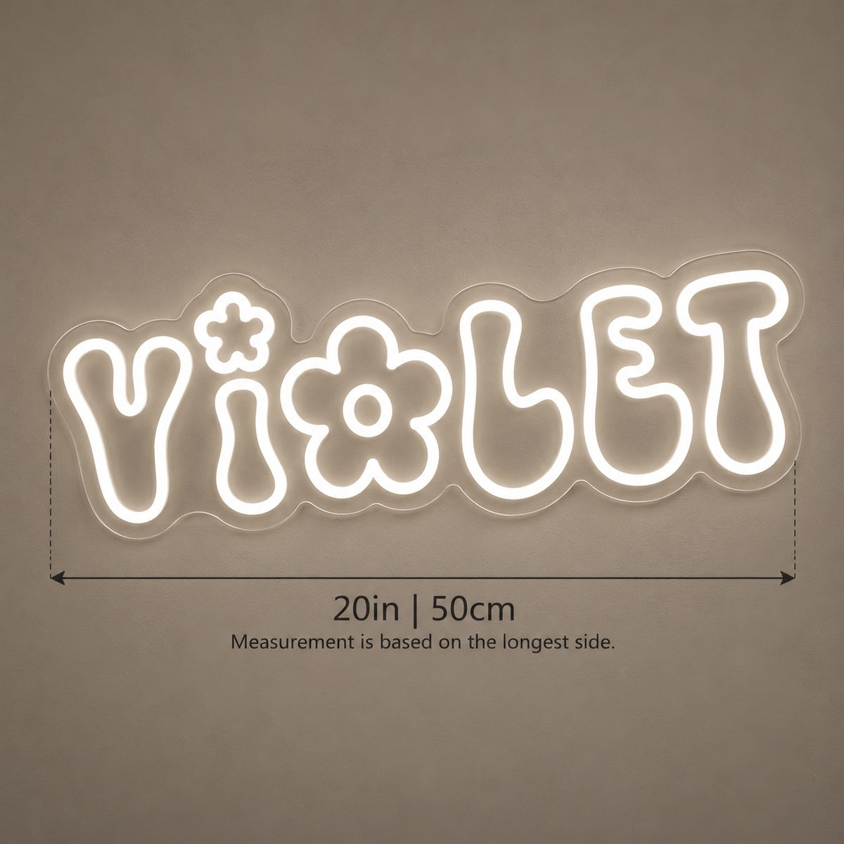 Violet LED Neon Sign - size guide