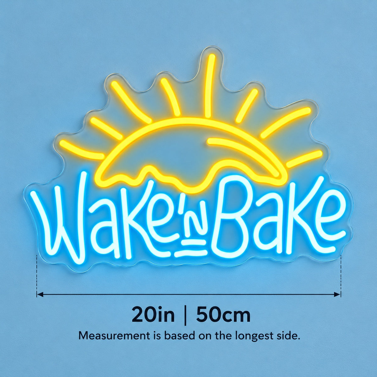 Wake N Bake LED Neon Sign - size guide