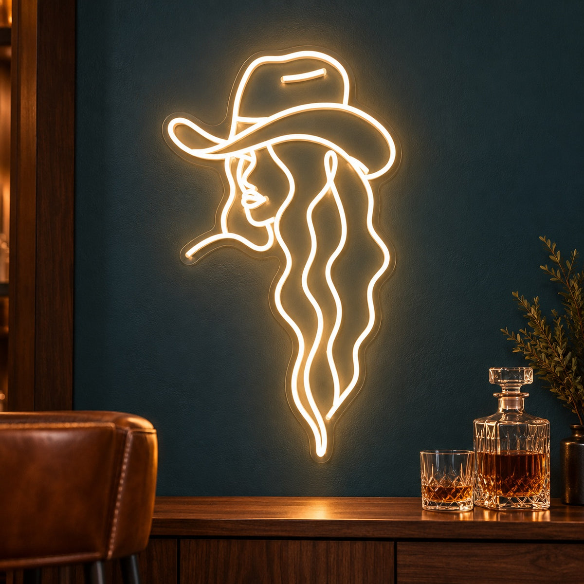 Cowgirl Silhouette LED Neon Sign - advertising view