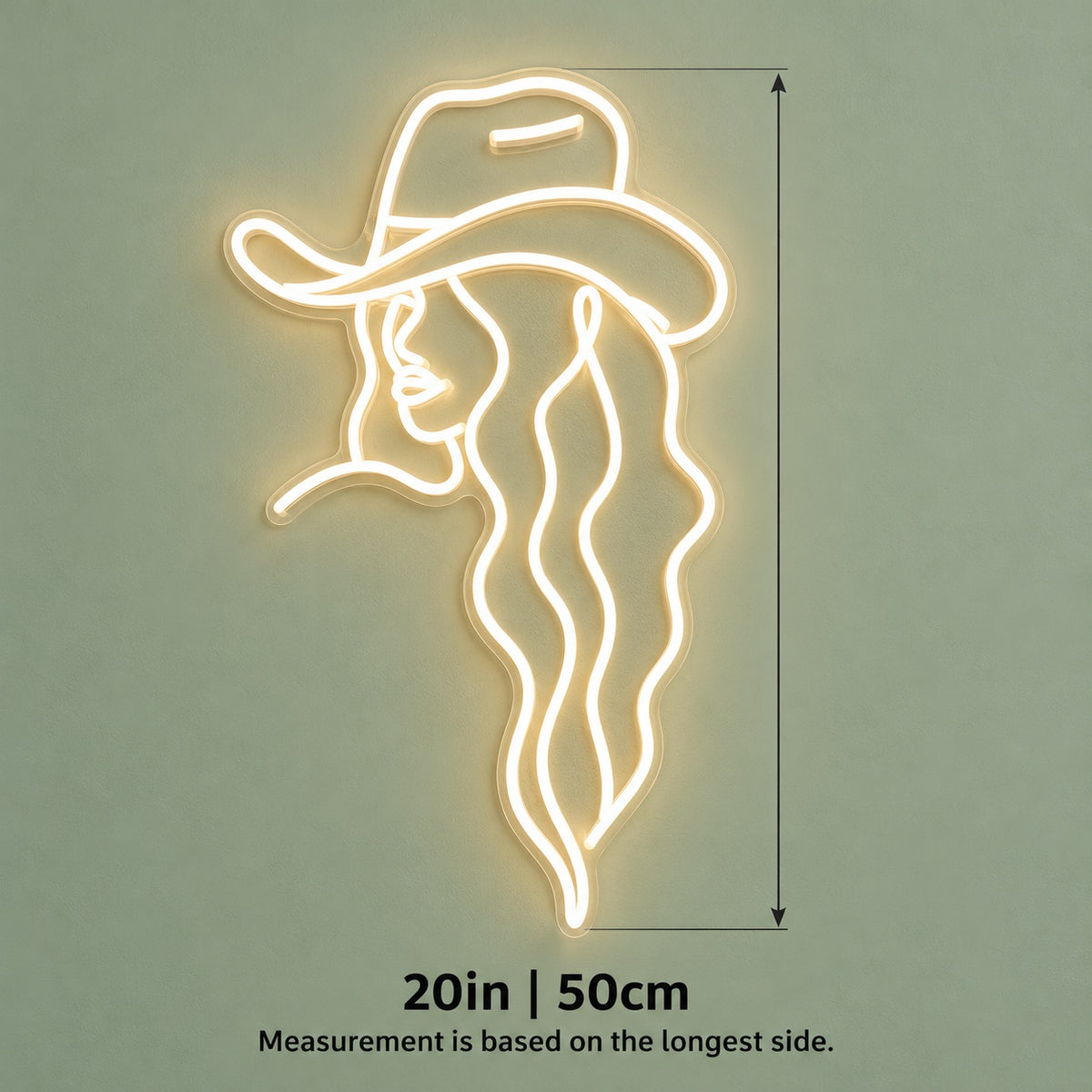 Cowgirl Silhouette LED Neon Sign - size guide